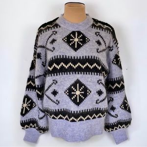 Zara Mohair/Wool Balloon Sleeve Aztec Sweater Size M